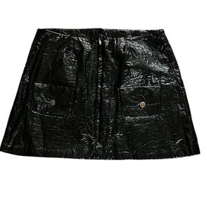 Vintage Black Pleather Faux Leather Mini Skirt Pockets NoTags Looks Hand Made